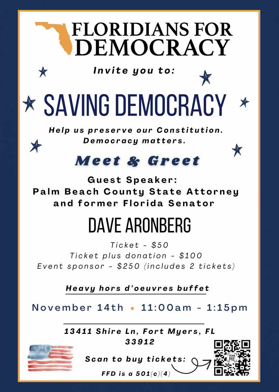 Dave Aronberg meet and greet flyer.